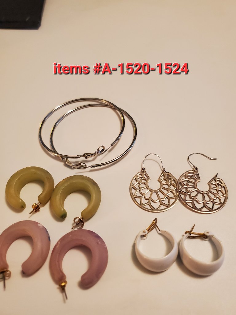 5 Pair Of Pierced Earrings, Items # 1520-1524, Wt. 40 Grams.